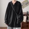 Autumn Korean Streetwear T Shirt Men Fashion Hip Hop Baggy Casual  Solid Color Loose Long Sleeve Tees