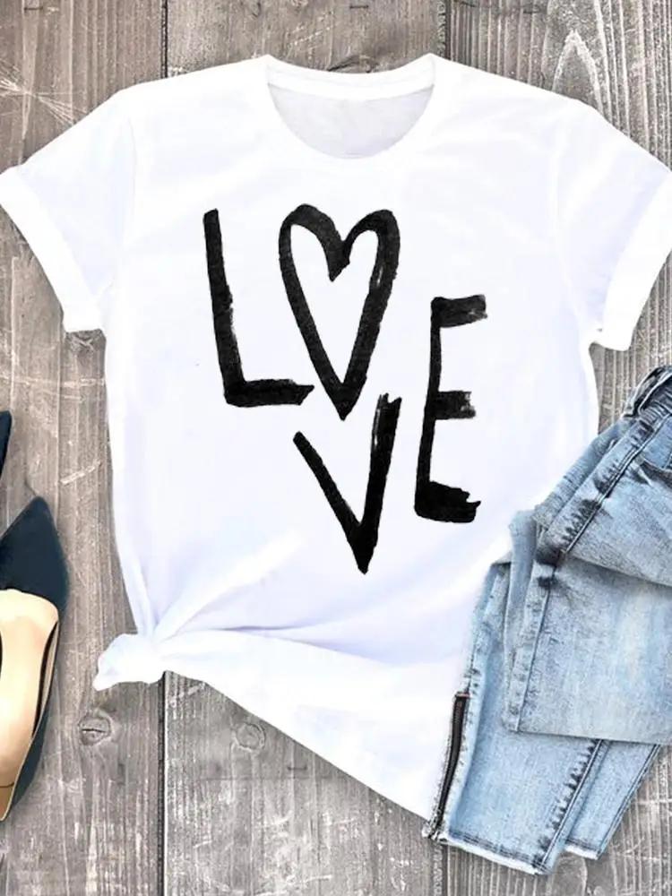 Women Tshirts Casual Sleeve Regular FeUnisex Graphic Tops Clothes Summer Clothing Leopard Heart Sweet Fashion Aesthetic Clothes