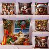 Cute Animals Celebrate Christmas Pillow Case Silky Short Plush With Invisible Zipper Dustproof Sofa Cushion Cover