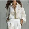 Nuovo completo due pezzi moda e casual con stampa di farfalle europee e americane, camicia larga con cerniera, pantaloni a gamba larga