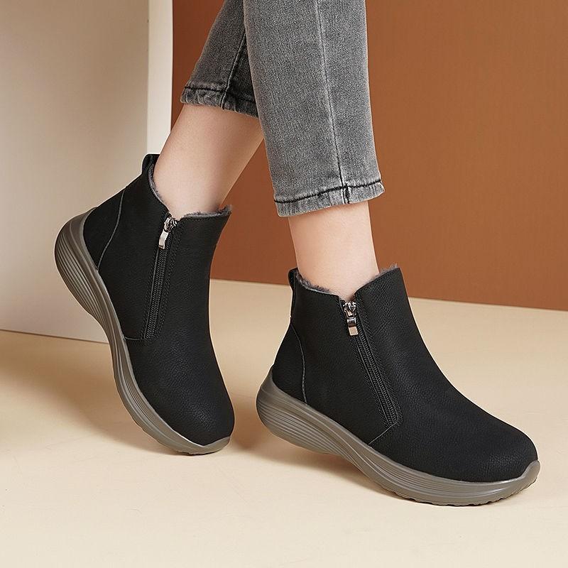 Middle-aged and Elderly Mother Cotton Shoes Women's Winter Velvet Grandma Soft Leather Soft Sole Elderly Shoes Wool Integrated Snow Boots Cotton Boots