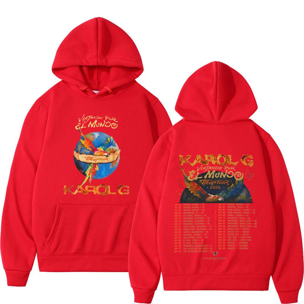 Karol G Viajando Por El Mundo Tropitour 2026 Graphics Hoodie Men Women Loose Casual Pullover Long Sleeves Fashion Sweatshirts