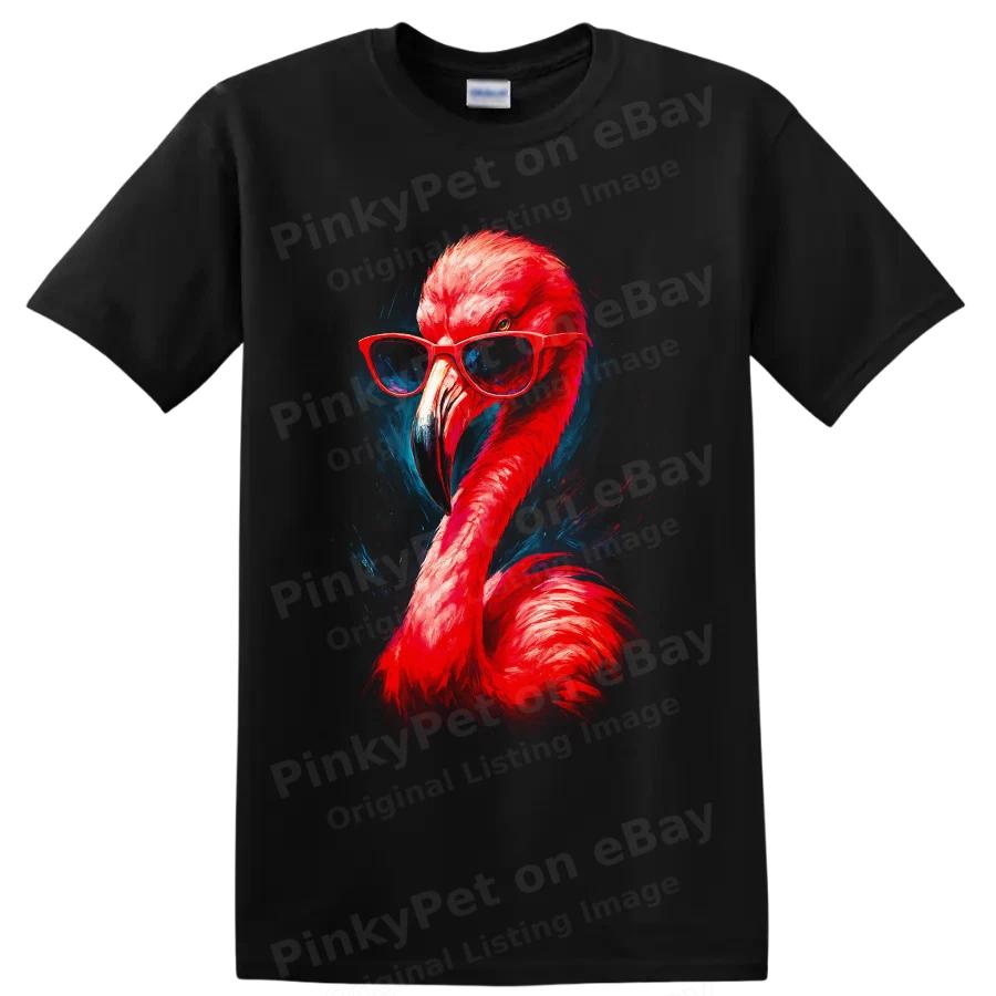 Flamingo T Shirt Stylish Bird w/ Sunglasses Colorful Neon Art Graphic Tee Gift