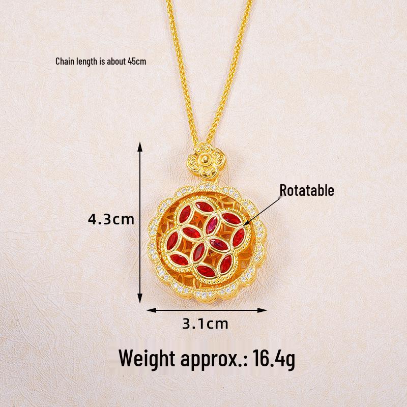 Ancient Gold Sand Eight-Treasure Compass Blessing Necklace - Chinese Retro Copper Alloy Jewelry