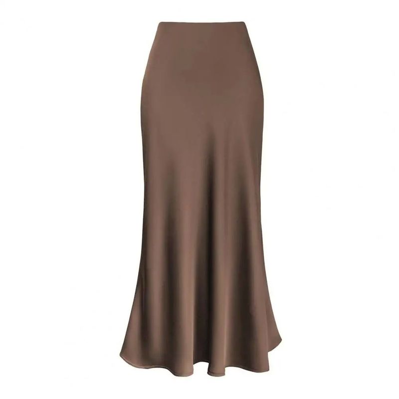 Solid Color Slim Satin Long Skirt Pure Color Casual Glossy Fishtail Dress Women
