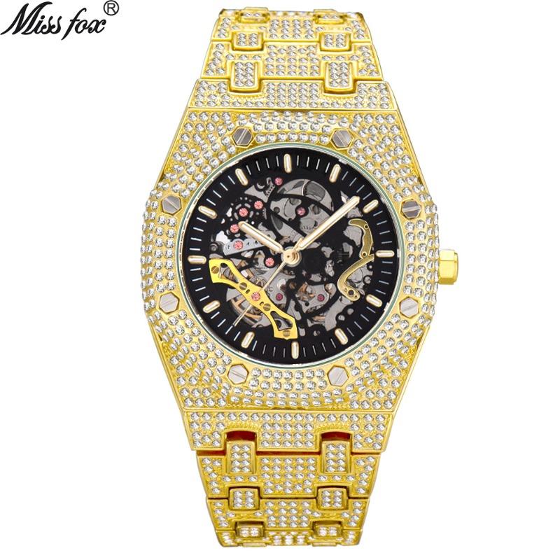 MISSFOX Watch, Popular In Europe and America, Full of Diamonds and Hollowed Out Mechanical Watches, Waterproof Luminous Stainless Steel Men's Watches