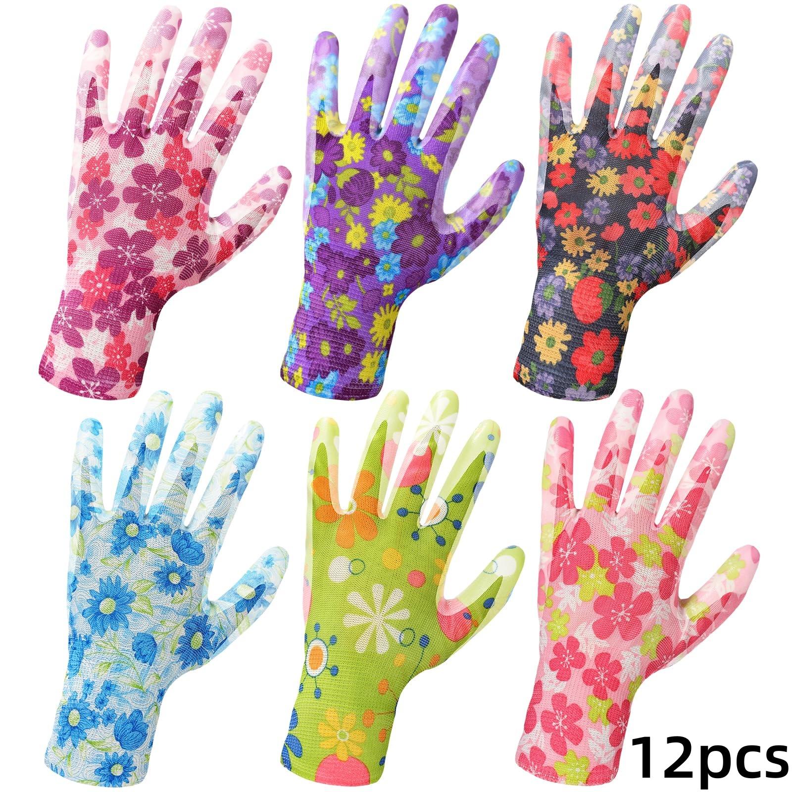 

Перчатки для посадки, уборки двора, с покрытием ладони, цветочные садовые перчатки, нескользящие рабочие перчатки, нескользящие бытовые перчатки для защиты труда 12-pcs разноцветный
