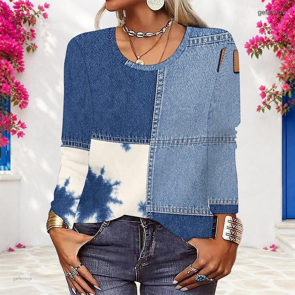 Women Plus Size Round Neck Long Sleeve Tie Dye Striped Printed Pullover Sweatshirt