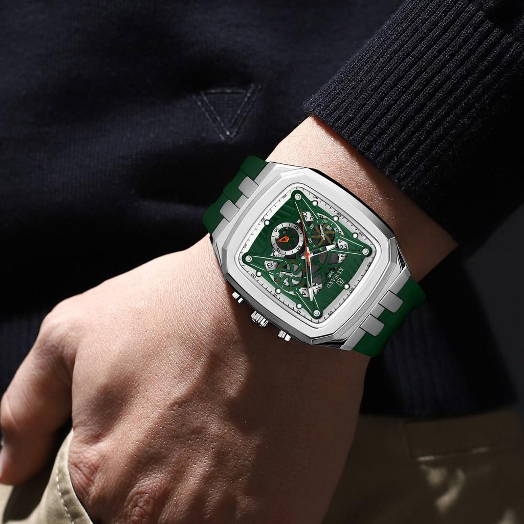 REWARD RD832260M 832260 Men Sport Quartz Watch Waterproof Silicone Band Chronograph Watch Square Case Wrist Watch for Men