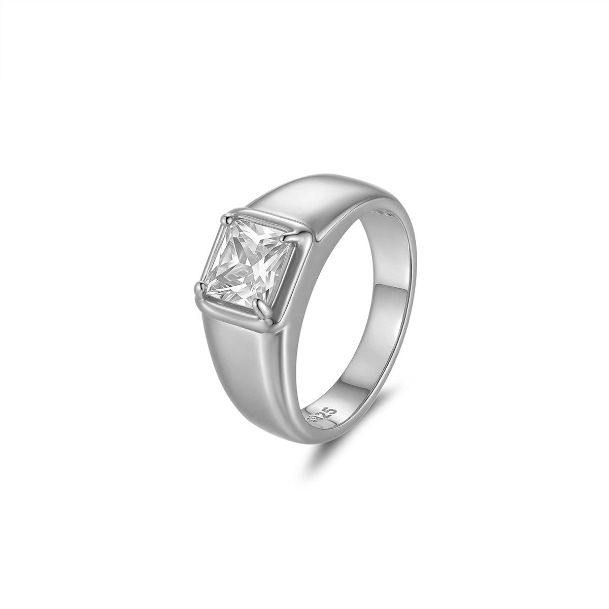 Elegant Unisex Moissanite Square Ring, 925 Sterling Silver, European-American Style Fashion Jewelry Size 11