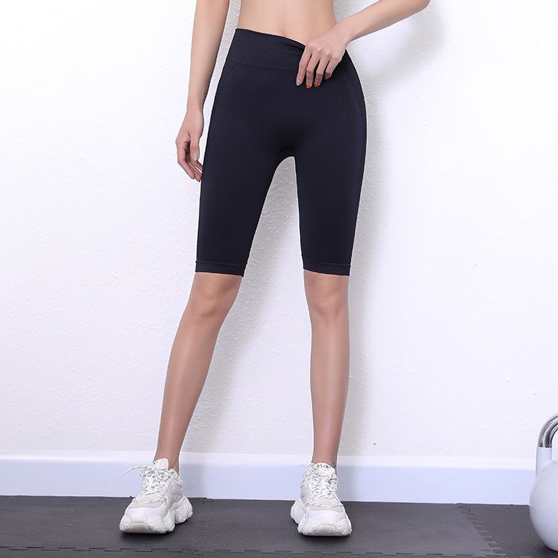 

Женские спортивные шорты с высокой талией, быстросохнущие брюки для бега, фитнеса, йоги персикового цвета M чёрный