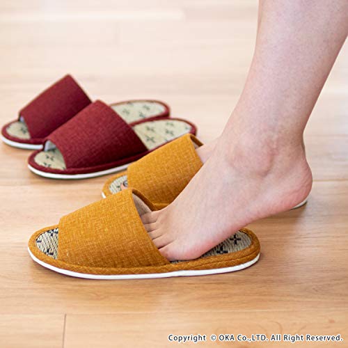 OKA Japanese Tatami Slippers M Size Yellow (Foot Size Up To 24cm Igusa Japanese) 4548622995169