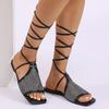 Fashion Women's Roman Cross Tie Open Toe Sandals Summer Beach Flat Gladiator Sandals Women Elegant Dress Lace Up Low Heel Sandal Female