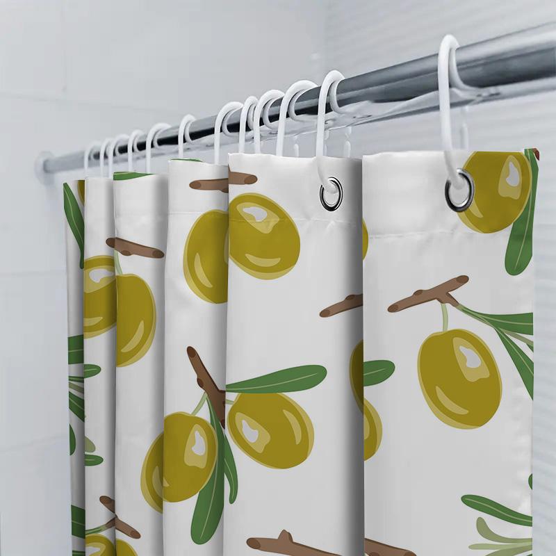 Luxurious Green Olive Pattern Shower Curtain Waterproof Home Decoration Bathroom Decorative Liner Set For Kitchen Sink Basin