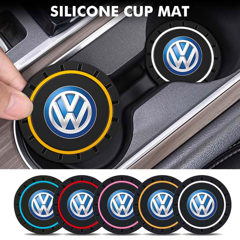 New 2026 Emblems For Volkswagen VW 2pcs Car Cup Holder Anti Slip Insert Coasters Pads Accessories Polo Jetta Sagitar Magotan Passat B5 B6 NC3