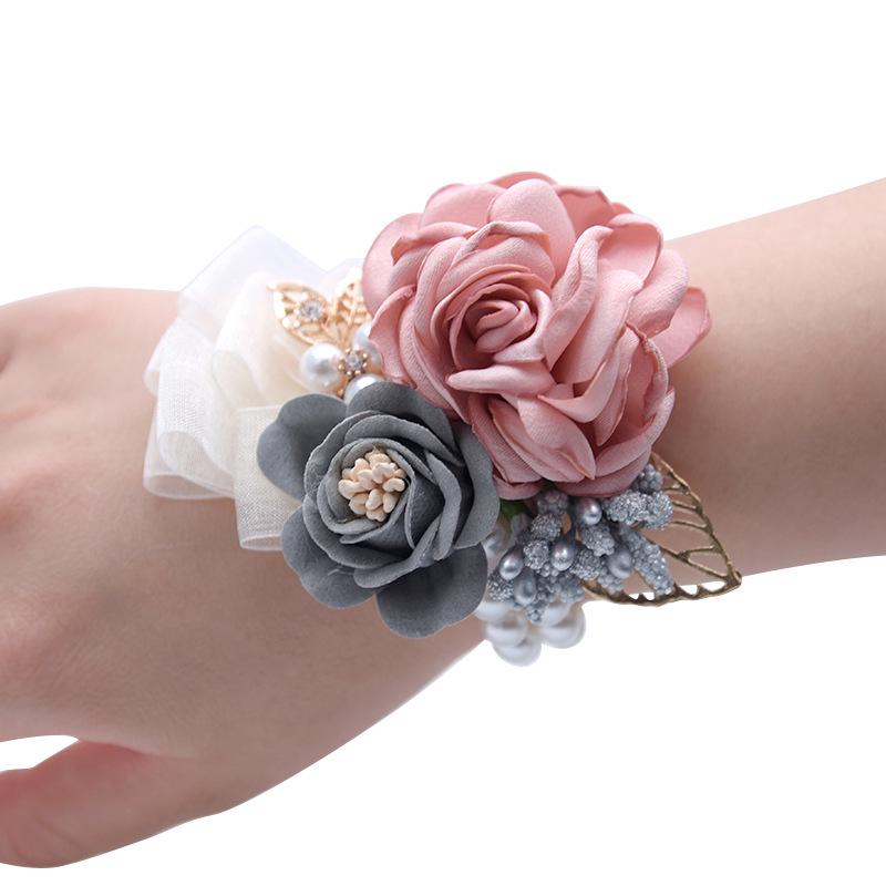 Girls Bridesmaid Wrist Flowers Wedding Party Corsage Bracelet Fabric Hand Flowers