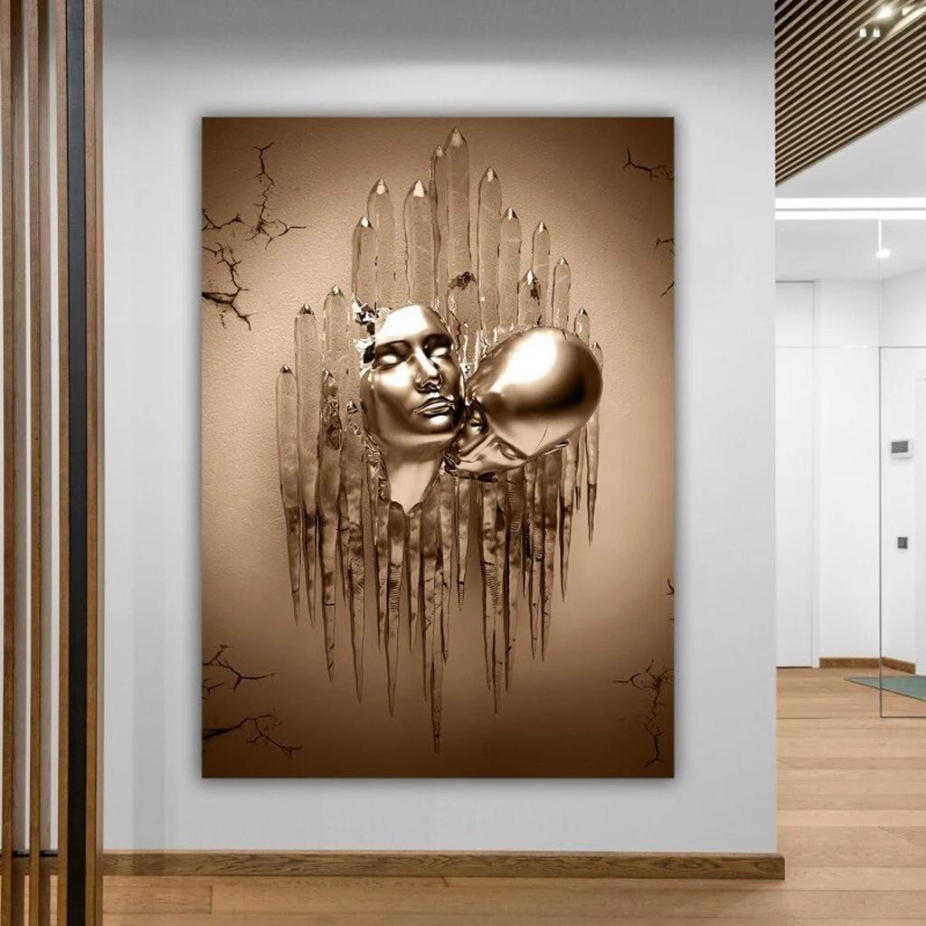 Modern Metal Figure Statue Art Romantic Minimalist Wall Art Print Canvas Painting Posters for Living Room Modern Home Decor