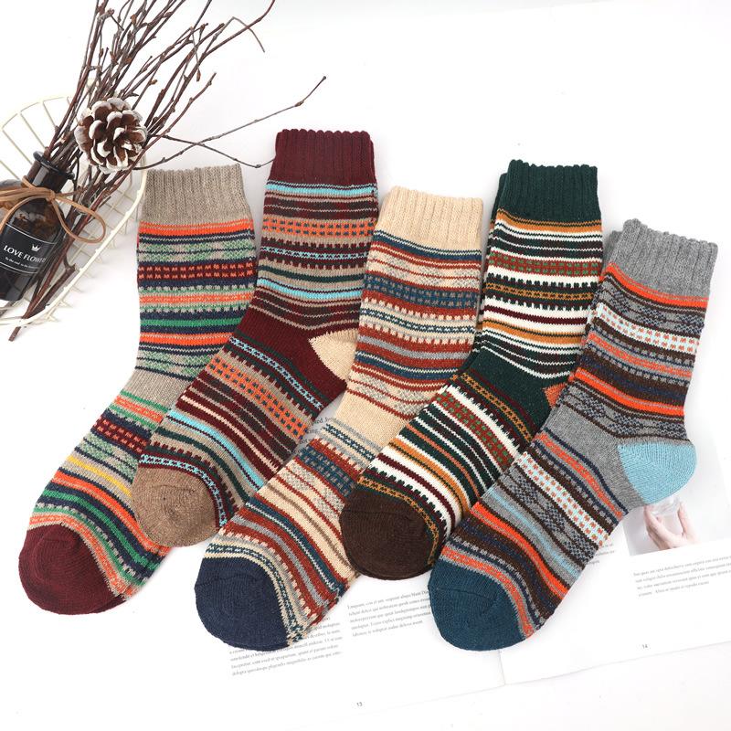 5 Pairs Winter Men's Socks Thicken Sheep's Wool Socks Warm Women Retro Style Colorful Fashion Man Socks for Snow Boots