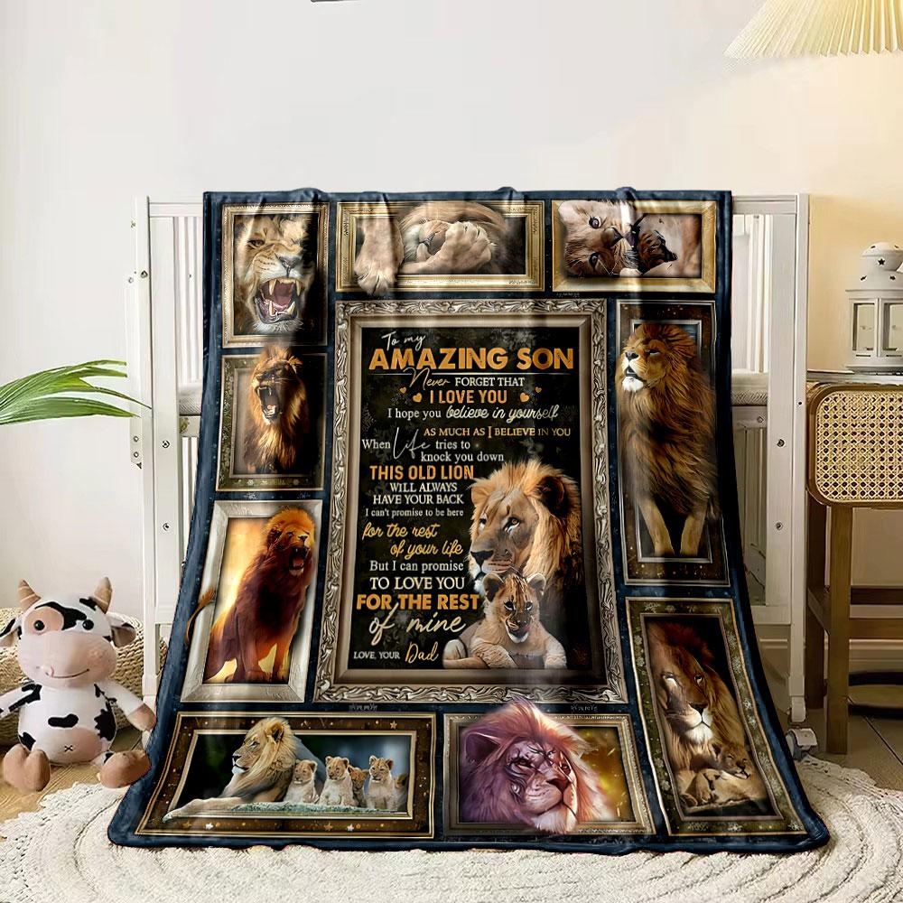 Lion Pattern Dad To Son Blanket Bedroom Blanket for Livingroom Couch Lunch Break Soft Throw for Friend's Festival Gift