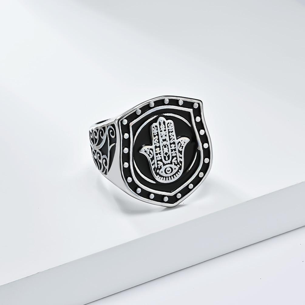 Vintage Hand of Fatima Stainless Steel Ring for Mens Hip Hop Masculine Faith Finger Ring Boys Jewelry Accessorie