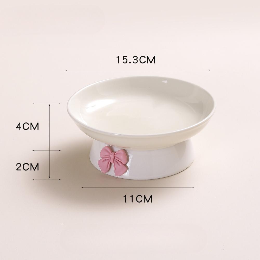 Cute Large Capacity Ceramic Cat Bowl Macaron Colors Non-Slip Base Elevated Pet Bowl with Bow Pet Feeding Bowl for Puppy Cats