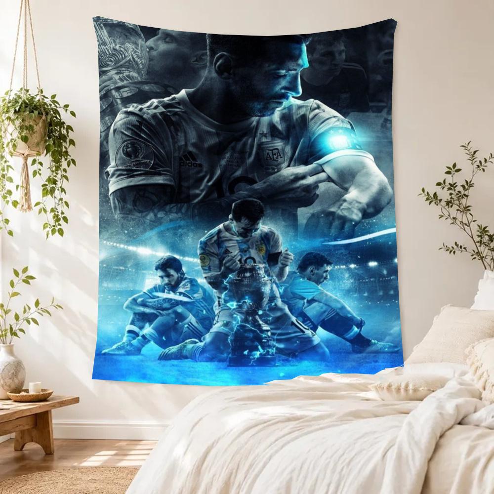 Football Messi Handwoven Tapestry Rustic Farmhouse Made For Studio Wall Balcony Living Room Four Seasons Boho Decor Gift For New Home