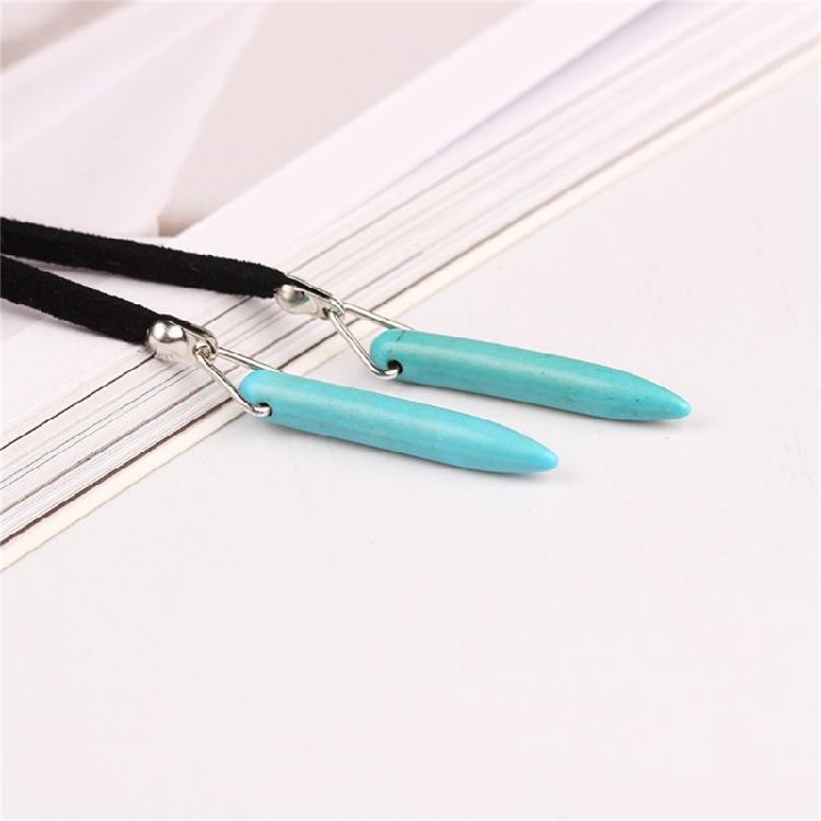 Turquoise Charm Necklace Bohemian Jewelry Natural Blue Stone Lariat Wrap
