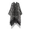 Women Men Knitted Shawl With Tassels Floral Warm Faux Cashmere Wrap Scarf Winter