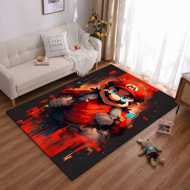 Super Mario Red Digital Glitch Pixel Art Floor Mat, Red Glitch Cyber Style and Fan Accent Design, Cozy Fan Floor Decor and All Seasons Gift