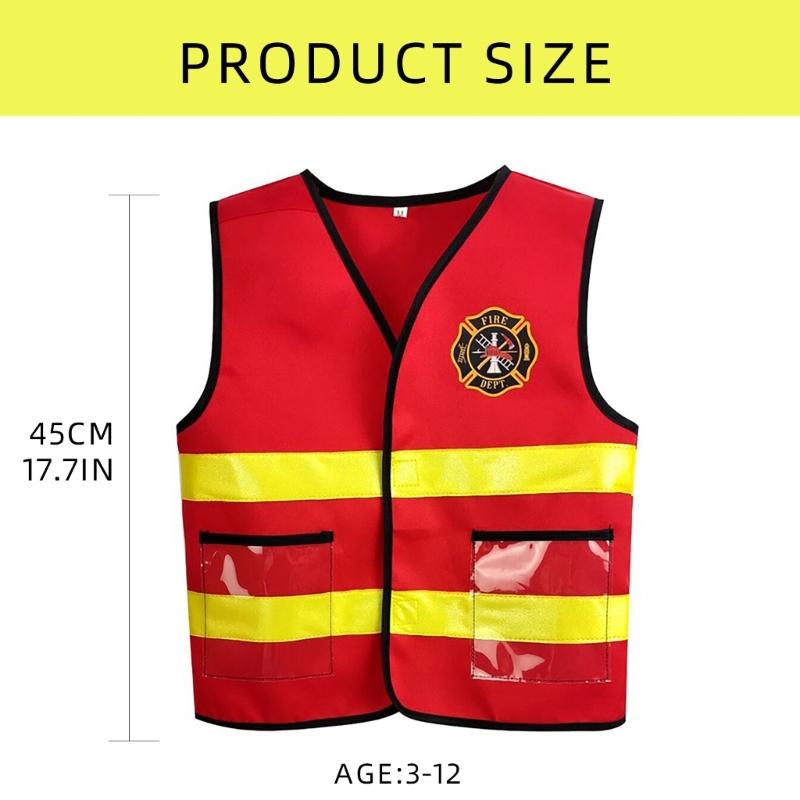 2/6pcs Washable Kids Fireman Costume for Kids,Boys,Girls,Toddlers,and Children with Complete Firefighter Accessories