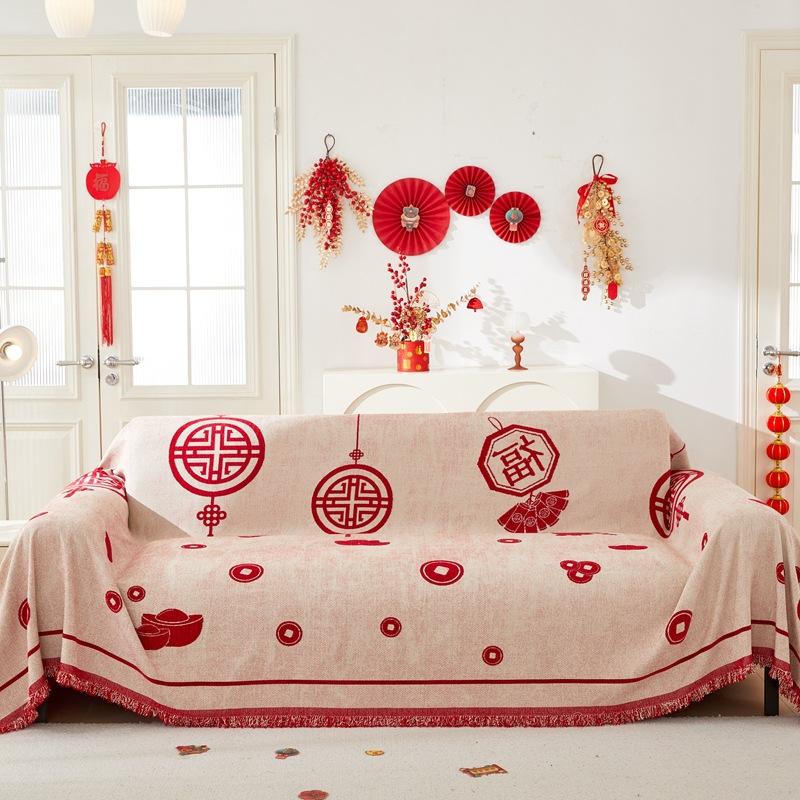 Roter festlicher Sofabezug, Handtuch, Hochzeitssofa, Sitzkissen, Vier Jahreszeiten, universelle, voll bedeckte Decke, rutschfeste Sofabezug