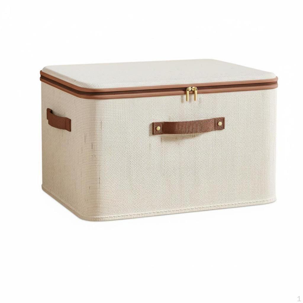 Cotton Linen Storage Box, Large Capacity Foldable Organizer, fastener Closure, Bedroom Drawer
