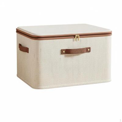 Cotton Linen Storage Box, Large Capacity Foldable Organizer, Fastener Closure, Bedroom Drawer