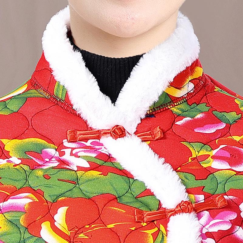 Retro Floral Chinese Style Cotton Padded Jacket for Middle-Aged Women