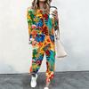Ladies Crew Neck Long Sleeve Blouse And Elastic Waist Long Pants Two Piece Casual Outfit