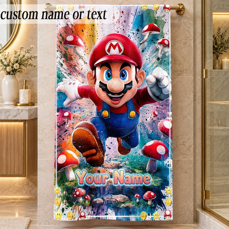 Beach TowelSuper Mario Custom Name Text Personalized Soft Towel for Beach Pool Indoor Home Decor Gift