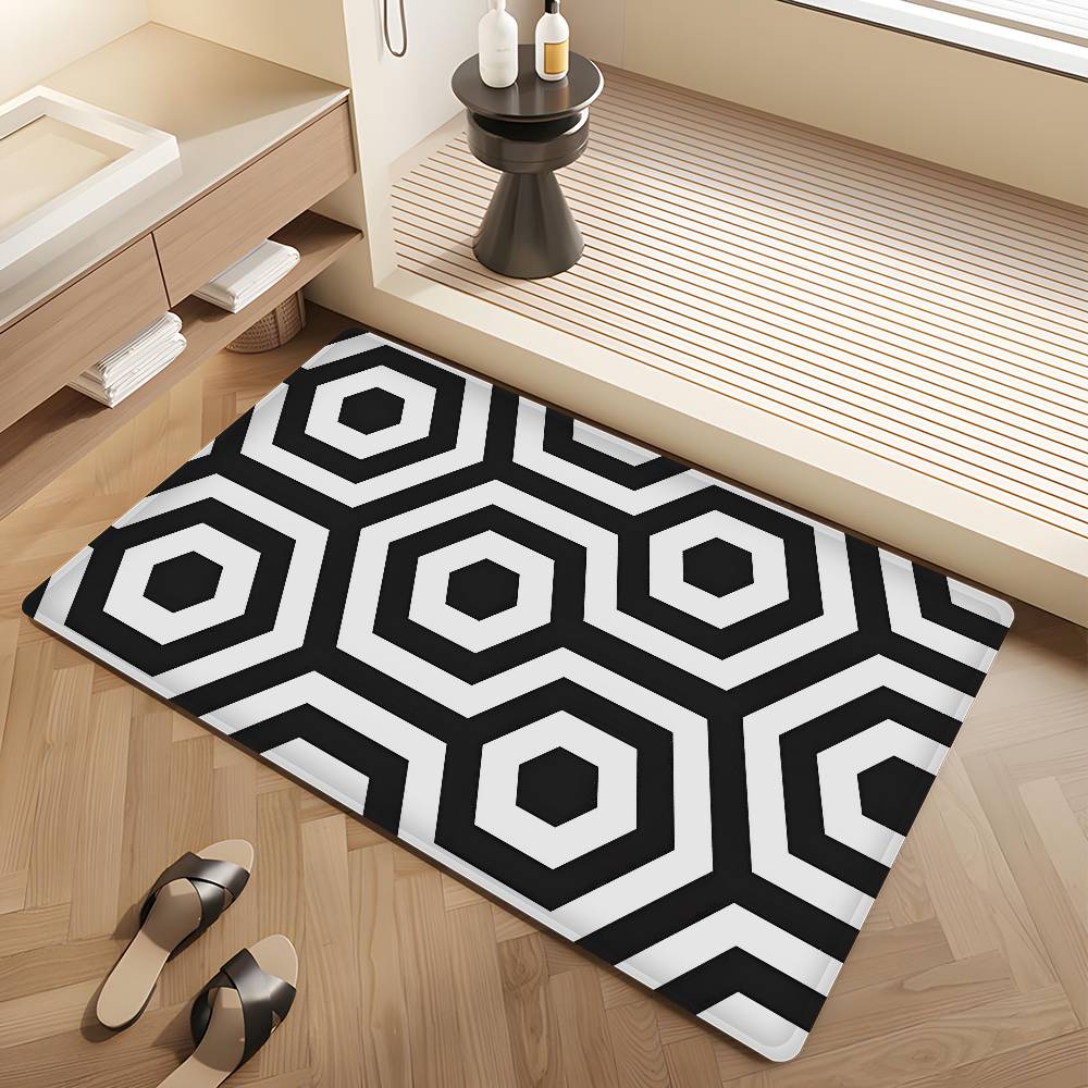 Navy Blue Geometric Floor Mat INS Style Soft Bedroom Floor House Laundry Room Mat Anti-skid Bedside Area Rugs