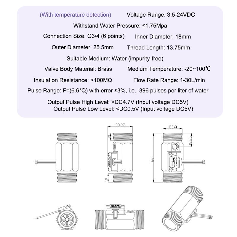 Brass Water Flow Sensor Hall Effect Flow Meter Liquid Flow Rate Sensor Brass Flow Switch Digital Monitoring Detector