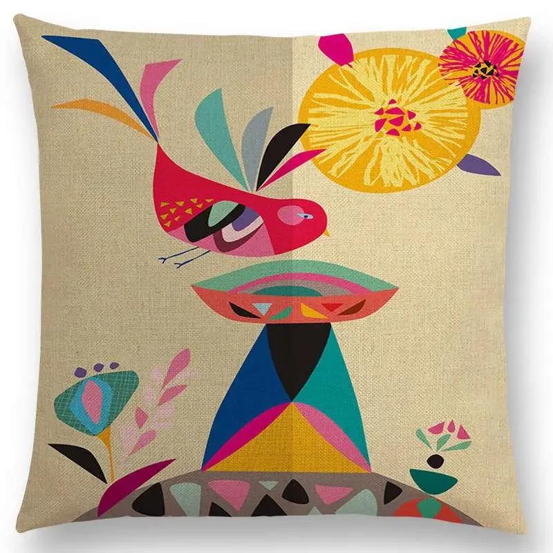 Cartoon Sofa Überwurf Kissenbezug Bunte Tiere Vogel Katze Reh Pfau Eule Blumen Lied Kissenbezug