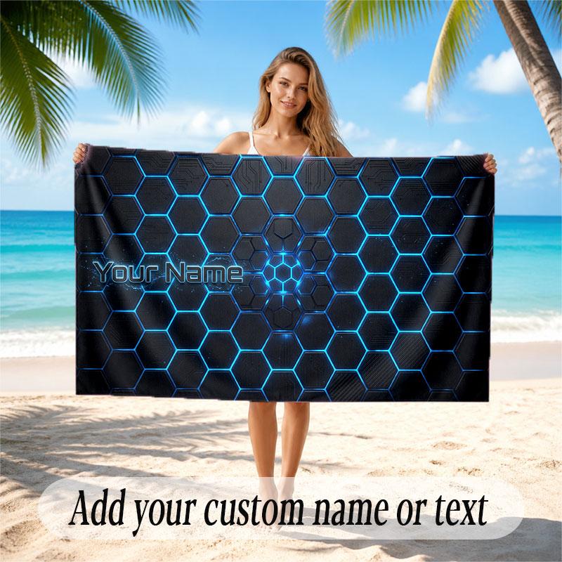 Abstract Geometric Theme Soft Beach Towel Personalized Custom Name Text Towel Portable for Beach Pool Travel