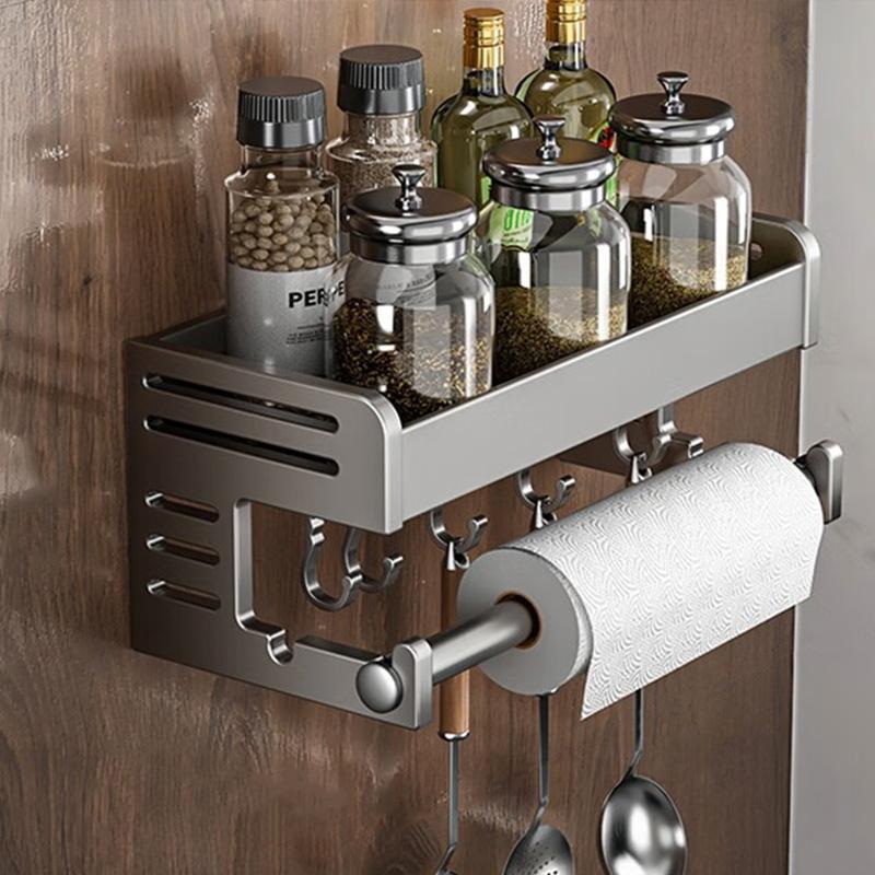 30/40CM Kitchen Storage Rack with Hook Wall Mounted Seasoning Bottle Storage Shelf Knife Shovel Spoon Holder Kitchen Organizers