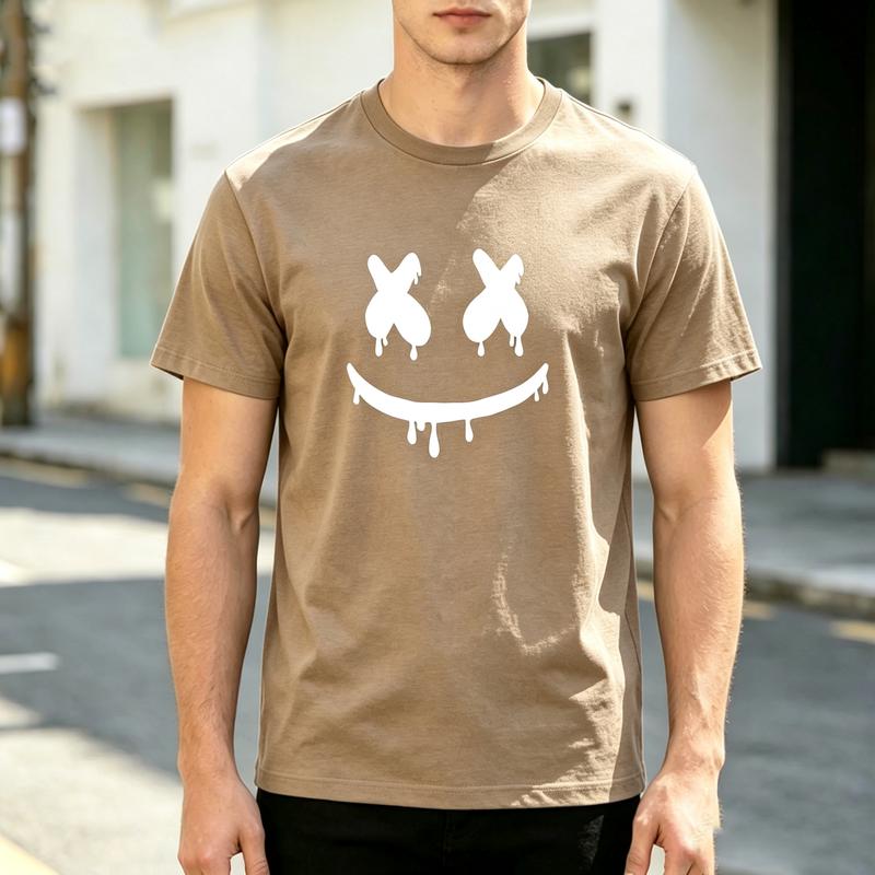 Grunge Smile Face Print T Shirt Soft Cotton Short Sleeve Top For Unisexs Edgy Streetwear Everyday Urban Fashion