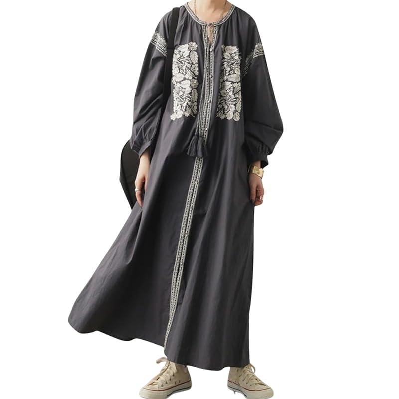 

[antiqua] Antica indian cotton embroidery one piece ladies IYA-00037 Onesize 15 gray