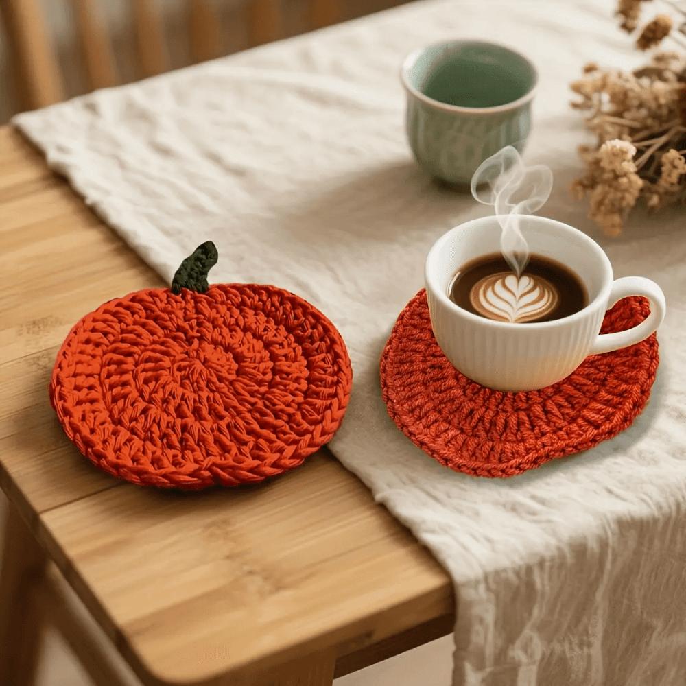 4pcs Pumpkin Shape Handmade Coasters Heat-Resistant Drink Mats New Fall Decor  Farmhouse Decor