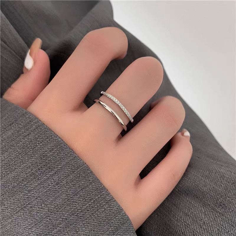 Rose Gold Double-Layer Hollow Micro-Diamond Ring for Women - Korean Fashion Statement Jewelry