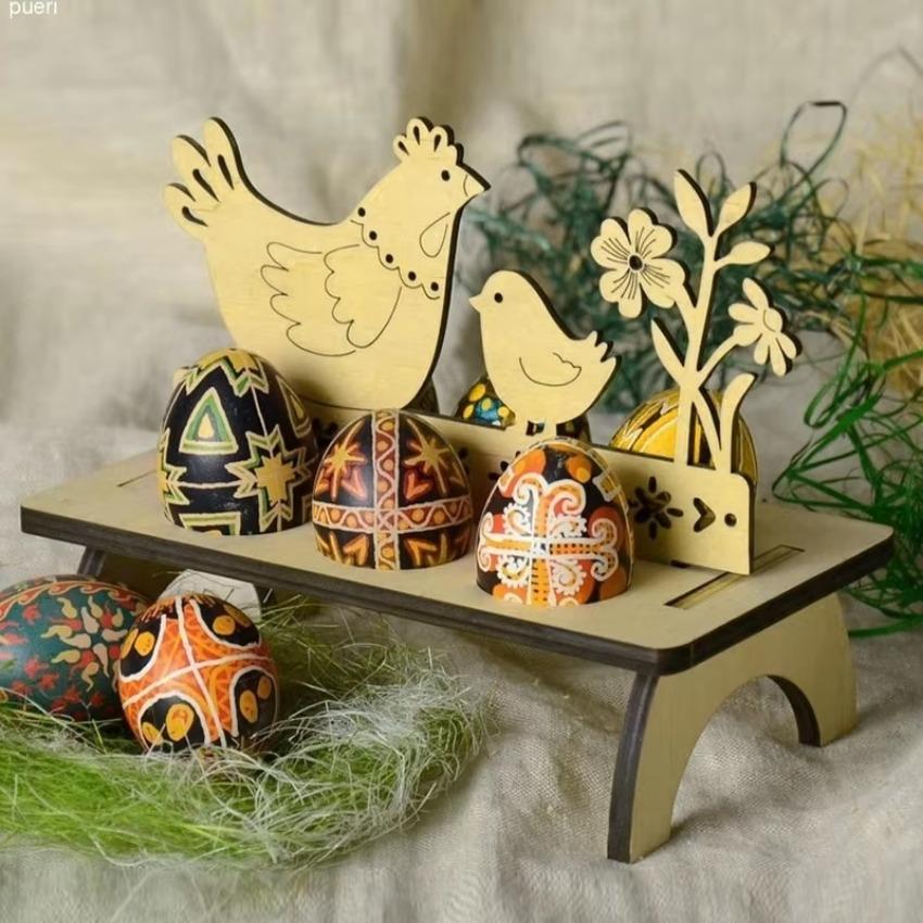 1 Pcs DIY Rabbit Chick Easter Egg Tray Wooden Cute Party Decoration Home Decoration House Decoration Creative