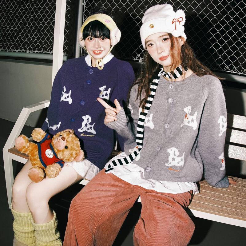 LEMANISM American Style Puppy Print Knit Cardigan