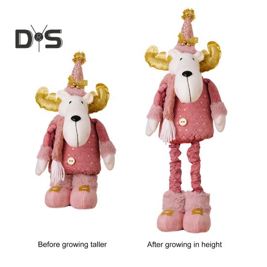 Christmas Plush Doll Telescopic Leg Elk Snowman Santa Claus Pink Doll Toy Desktop Figurine for Indoor/Outdoor Use Party Decor