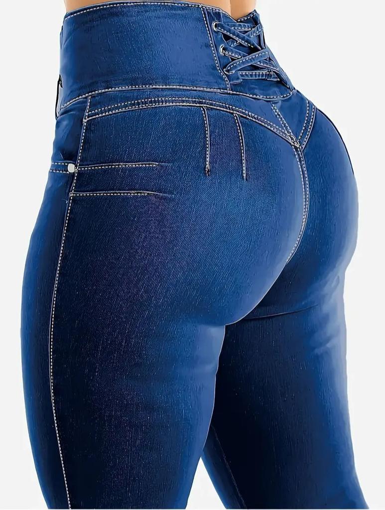 Jeans Donna Lavati Monocolore Alta Elasticità Sollevamento Fianchi Taglie Forti Jeans Vita Alta Jeans in Denim Vintage Jeans ad Alta Elasticità