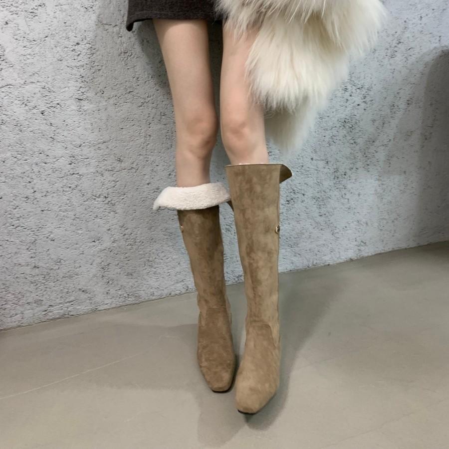 Skinny and versatile. Maillard brown big tube circumference flat bottom knee boots women's 2025 new autumn tall tube stacking boots